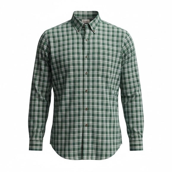 Wrangler Other - Wrangler Riata Mens Button Down Shirt Large Green Plaid Cotton Blend Western